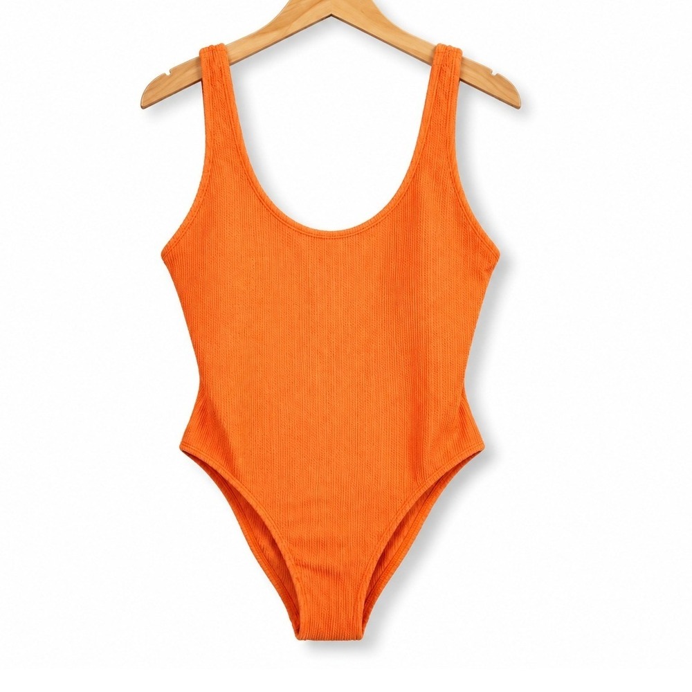 Cotton On Body One Piece Womens Medium Orange Crinkle Scoop Back Cheeky Swimwear